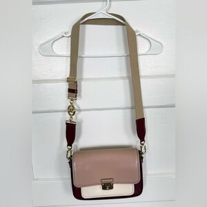 Michael Kors Beige & Burgundy Crossbody Shoulder Strap Bag